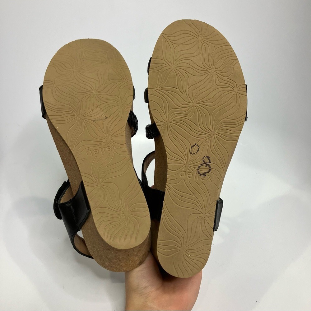 Aetrex Avril quarter strap wedge sandals black braided leather women's size 8.5 - Picture 7 of 9